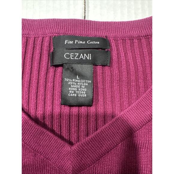 Cezani Large V-Neck Knit Maroon Sweater Pima Cotton Nylon - Picture 2 of 9